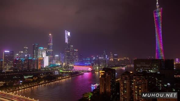 广州城市景观与中国电视广州塔延时视频素材Guangzhou Cityscape with TV Canton Tower in China Timelapse插图