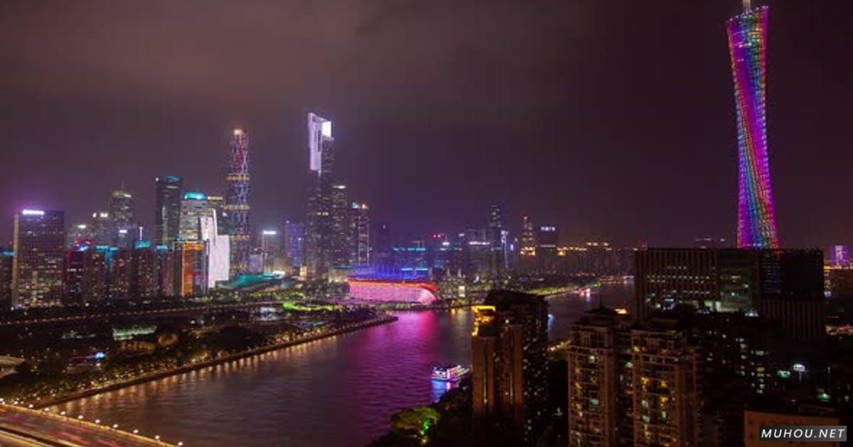 广州城市景观与中国电视广州塔延时视频素材Guangzhou Cityscape with TV Canton Tower in China Timelapse