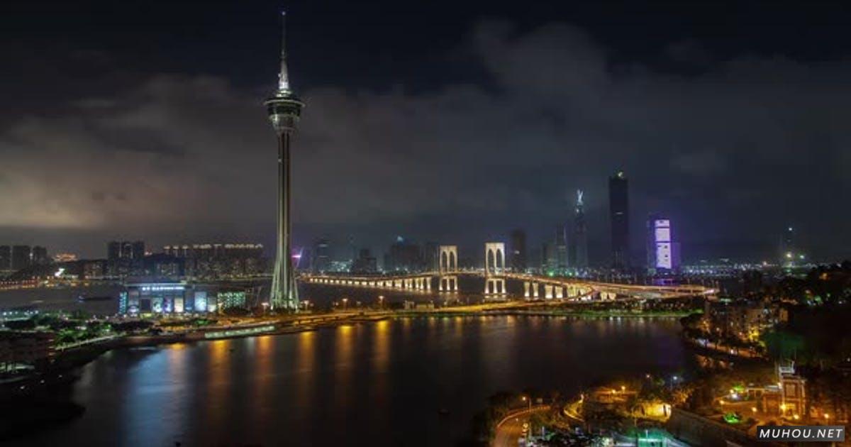 国著名的澳门赛文大桥夜间延时视频素材Famous Sai Van Bridge of Macau in China at Night Timelapse