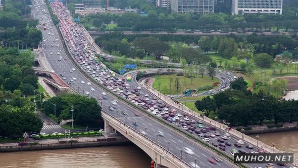 中国广州中大道大桥交通堵塞延时视频素材China Guangzhou Middle Avenue Bridge Traffic Jam Timelapse插图