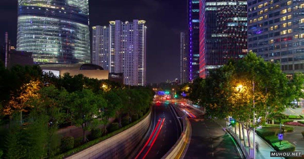 中国浦东新区高速公路夜间交通延时4K视频素材Night Traffic on Pudong New Area Highway in China Timelapse