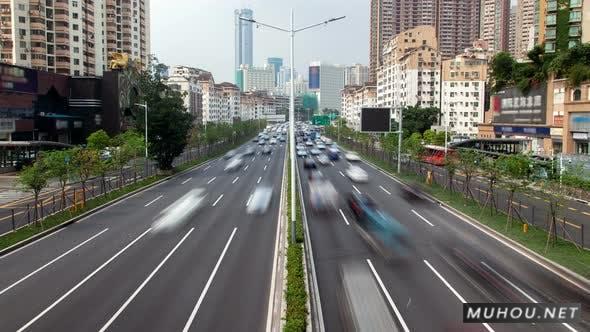深圳中国城市景观街道交通延时4K视频素材Shenzhen China Urban Cityscape Street Traffic Timelapse Pan Up插图