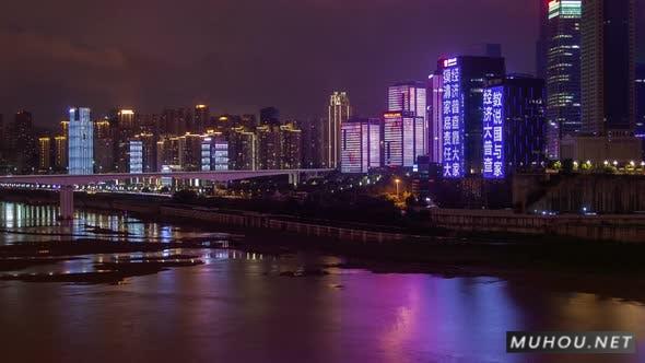 重庆夜城河城市景观与桥梁空中航拍延时4K视频素材插图