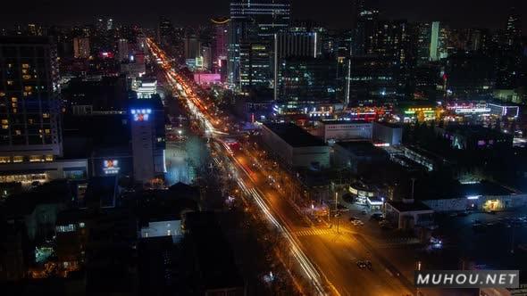 北京夜间空中城市景观与道路交通4K视频Beijing Night Aerial Cityscape with Road Traffic China Zoom Out插图
