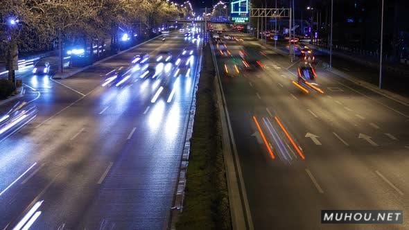 北京夜间公路交通空中城市景观4K视频
