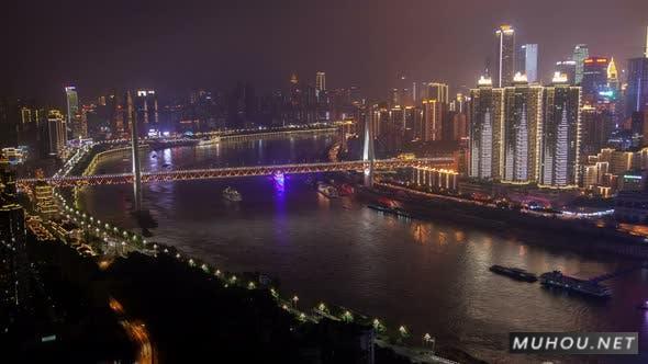 中国重庆城市间的夜长江延时夜景4K视频插图