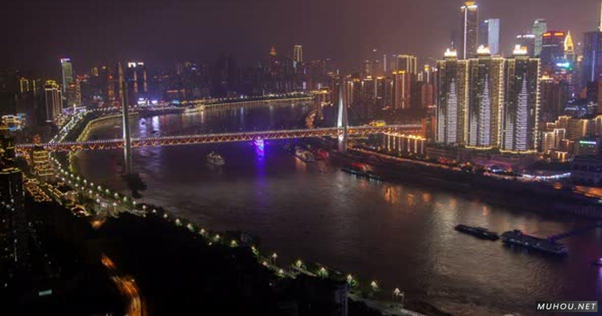 中国重庆城市间的夜长江延时夜景4K视频