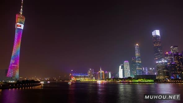 广州塔附近宽阔平静的中国珠江延时4K视频素材插图