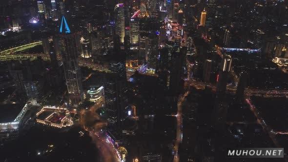 上海城市在晚上。黄埔天际线4K视频素材Shanghai City at Night. Huangpu Skyline. China. Aerial View插图