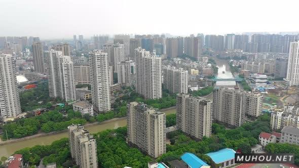 航拍城市楼房和河流建筑4K视频素材China City From Above插图