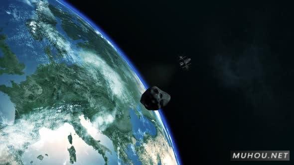 小行星宇宙太空飞行器空间站地球视频素材插图