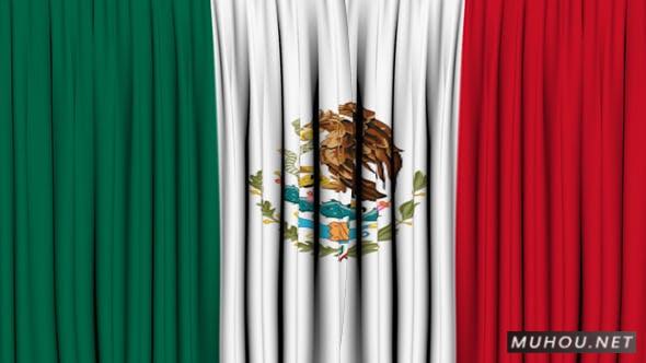墨西哥国家旗帜标志窗帘幕布打开转场视频素材插图