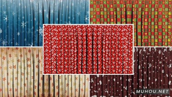 戏剧幕碎花窗帘幕布打开圣诞节版本转场视频素材插图