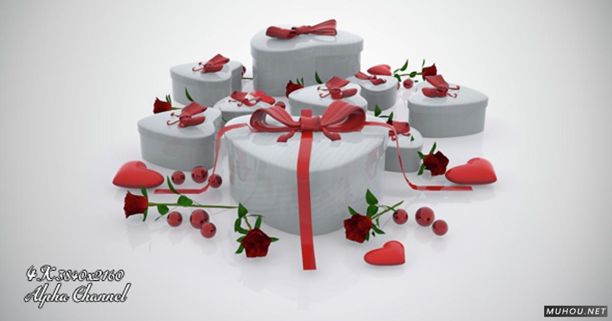 心形礼品盒过渡转场4K视频素材