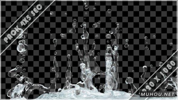 水喷涌飞溅水花 (4 组)带通道高清视频素材插图