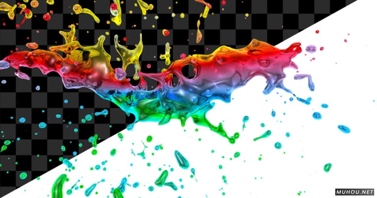 五颜六色的水液体飞溅视频素材带通道