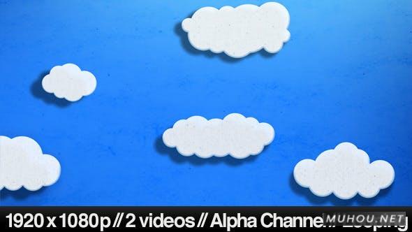 在 2D场景中漂浮在屏幕上的卡通云背景视频插图