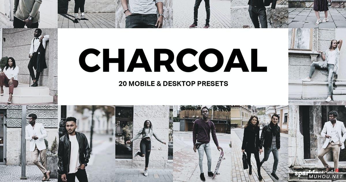 Luts调色预设-20组褪色风格木炭色调调色滤镜 20 Charcoal Lightroom Presets & LUTs插图