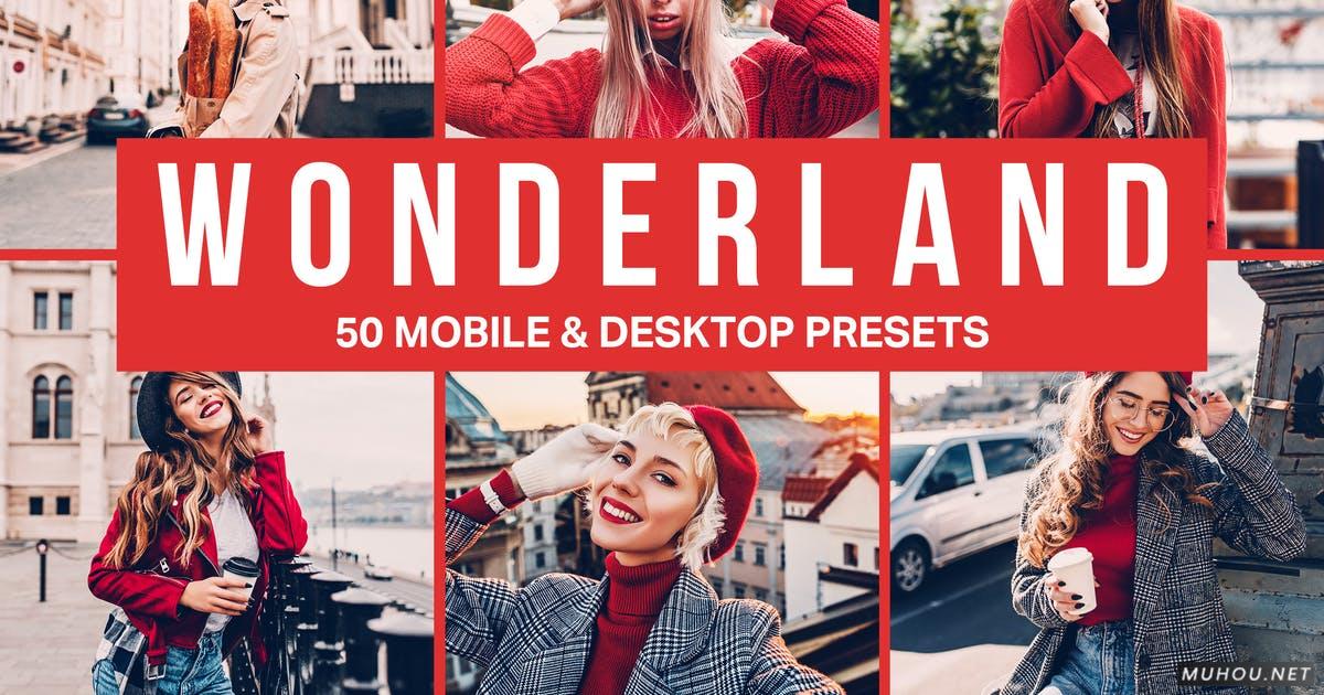 Luts调色预设-50套突出红色强烈视觉冲击HDR预设合集50 Wonderland Lightroom Presets and LUTs