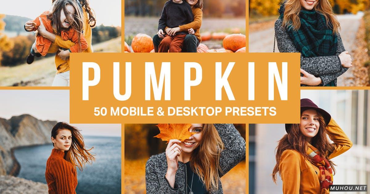 Luts调色预设-50套美丽南瓜橙色金发旅行秋季调色效果50 Pumpkin Orange Lightroom Presets and LUTs