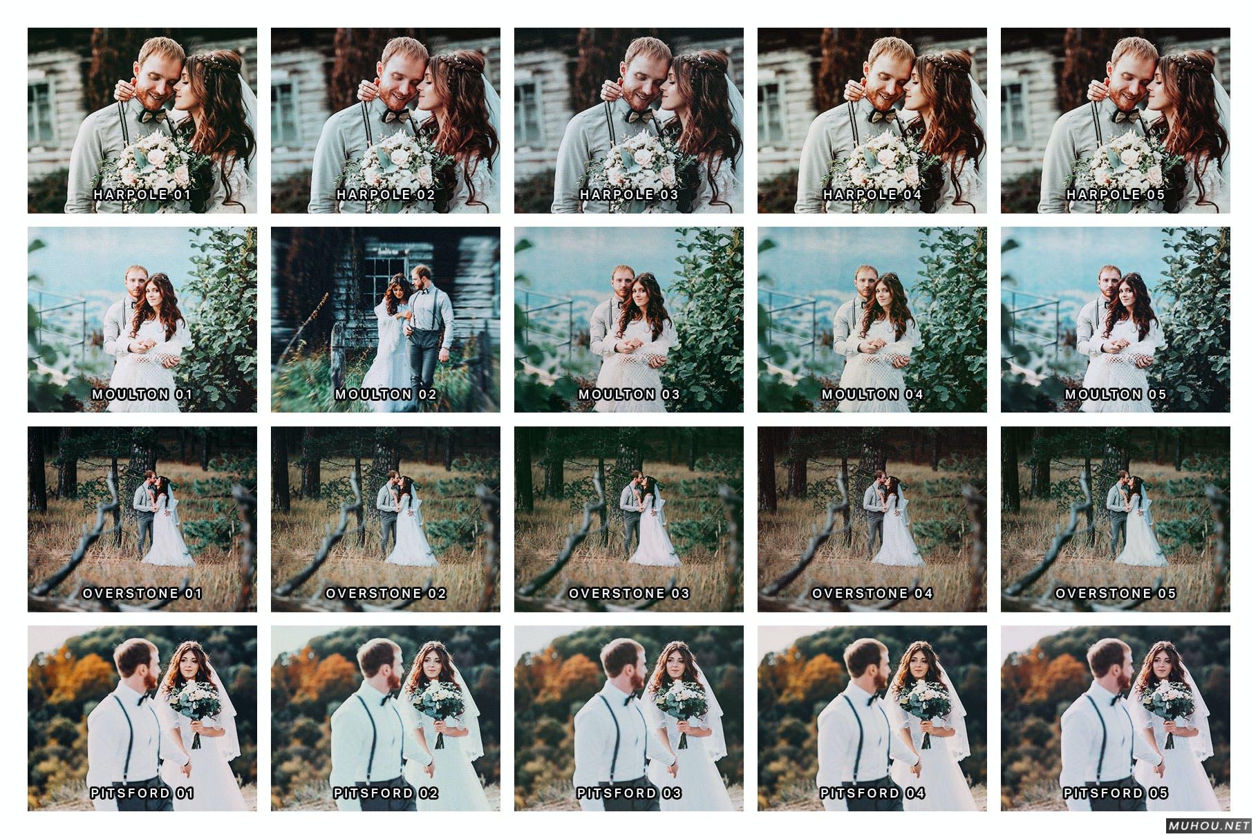 Luts调色预设-20套田园婚礼胶片摄影复古色调滤镜 20 Rustic Wedding Lightroom Presets and LUTs插图8