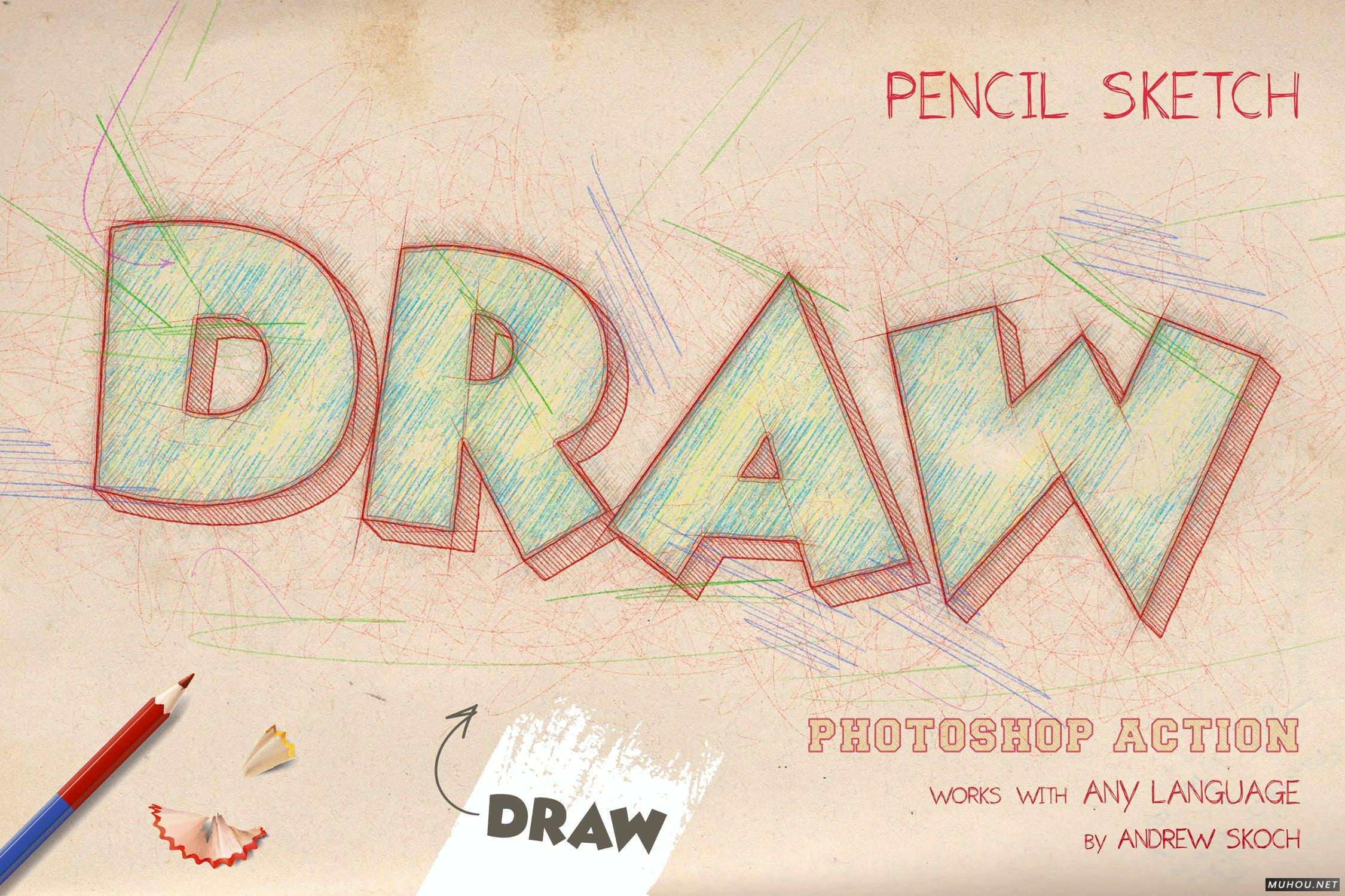 PS动作/笔刷-彩色铅笔勾勒文字转手绘效果素材下载Color Pencil Sketch - Photoshop Actions插图5