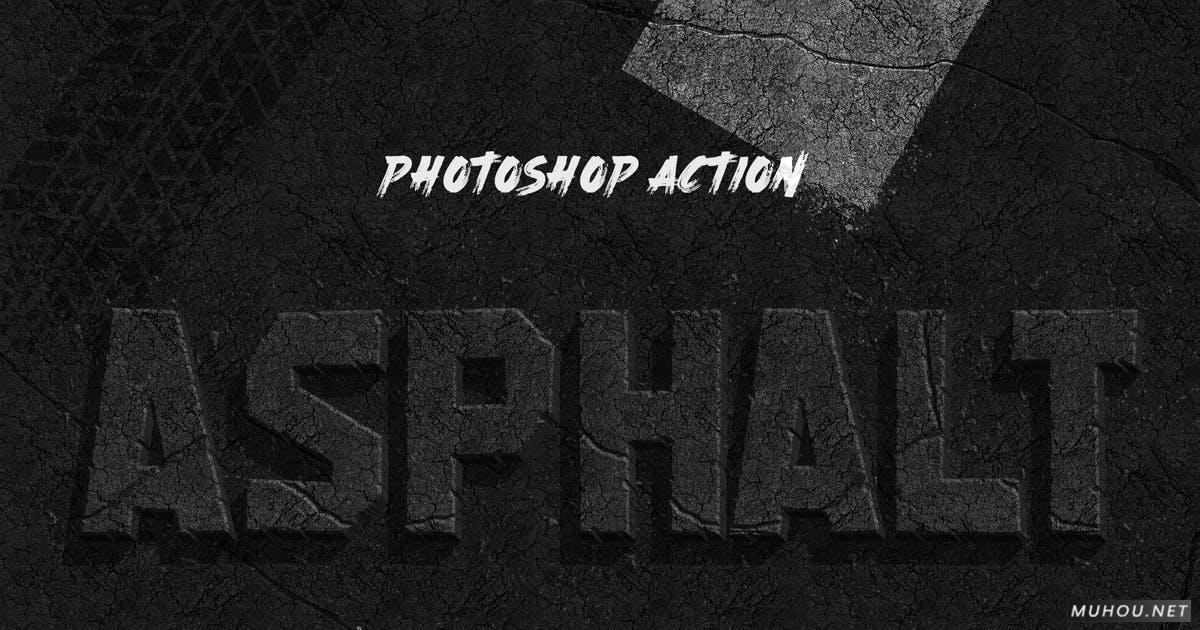 PS动作/笔刷-制作岩石石头纹理文字效果素材Asphalt - Photoshop Action插图