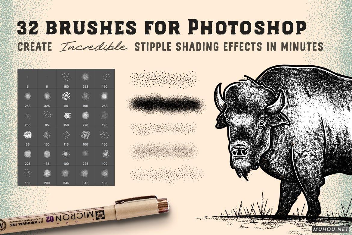AI/PS笔刷-创意版画钢笔点彩刷下载 Stipple Brush Set for Photoshop and Illustrator