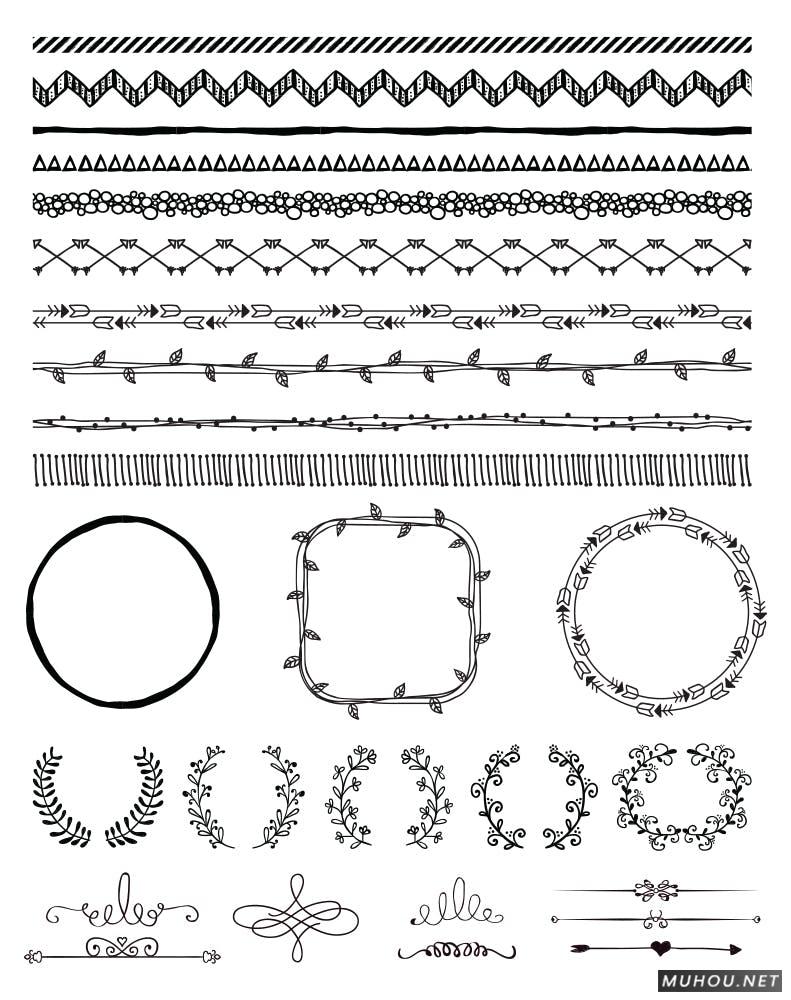 PS/AI笔刷-各种可爱的日式花纹分割线边框笔刷素材Doodle Seamless Borders, Elements插图6