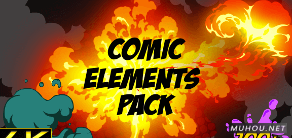 一套4K二次元超酷火焰流体综艺节目动画元素AE模板 Comic Fx Pack