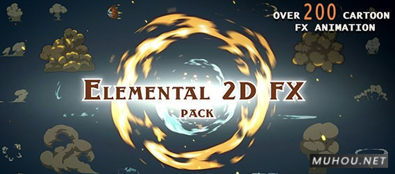 200组2D二次元包装烟雾火焰爆炸特效MG动画高清视频素材 Elemental 2D FX pack [200 elements]
