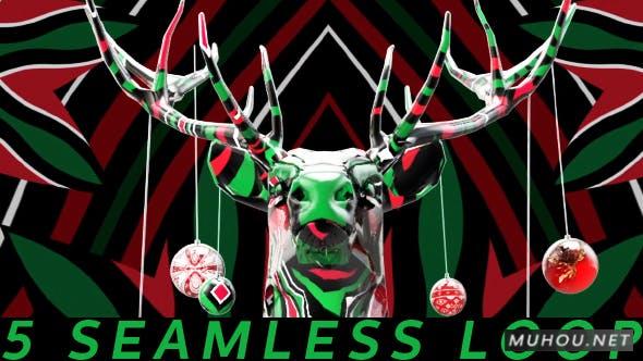 圣诞节抽象麋鹿VJ鹿角图腾动态视频素材插图