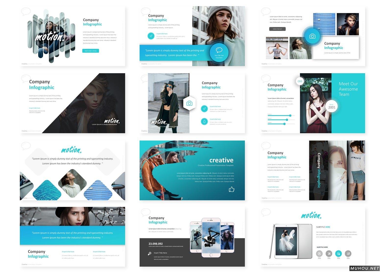 时尚女模蓝色基调商务类型完备的swot市场分析报告Google Slides, PowerPoint模板（PPTX）插图1