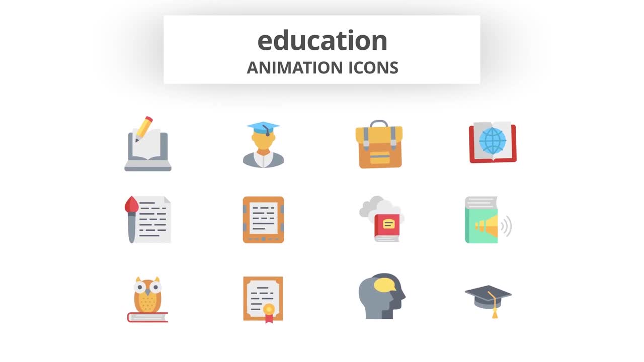 学校教育-Icons动画图标视频AE素材模板插图