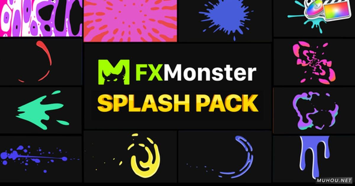 Splashes Pack 液体叠加飞溅形状FCPX/Motion视频模板