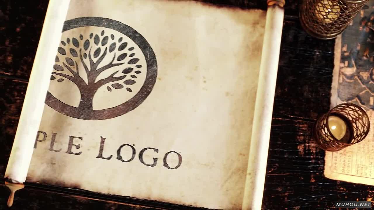 古代羊皮纸卷轴标志Logo视频AE素材模板