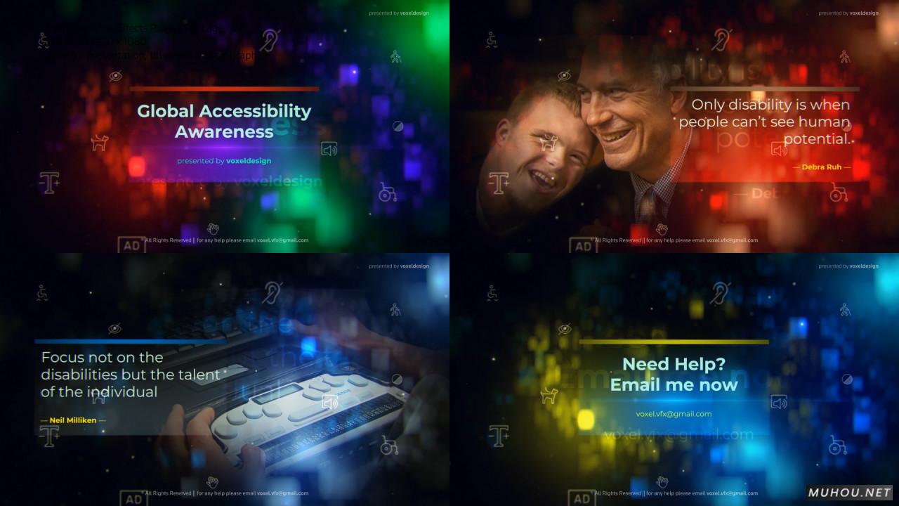 全球关注残疾人和残障人士片头视频AE素材模板