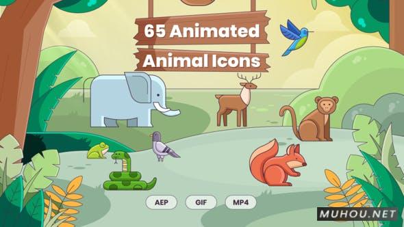 65动画动物图标卡通动物园AE视频模板插图