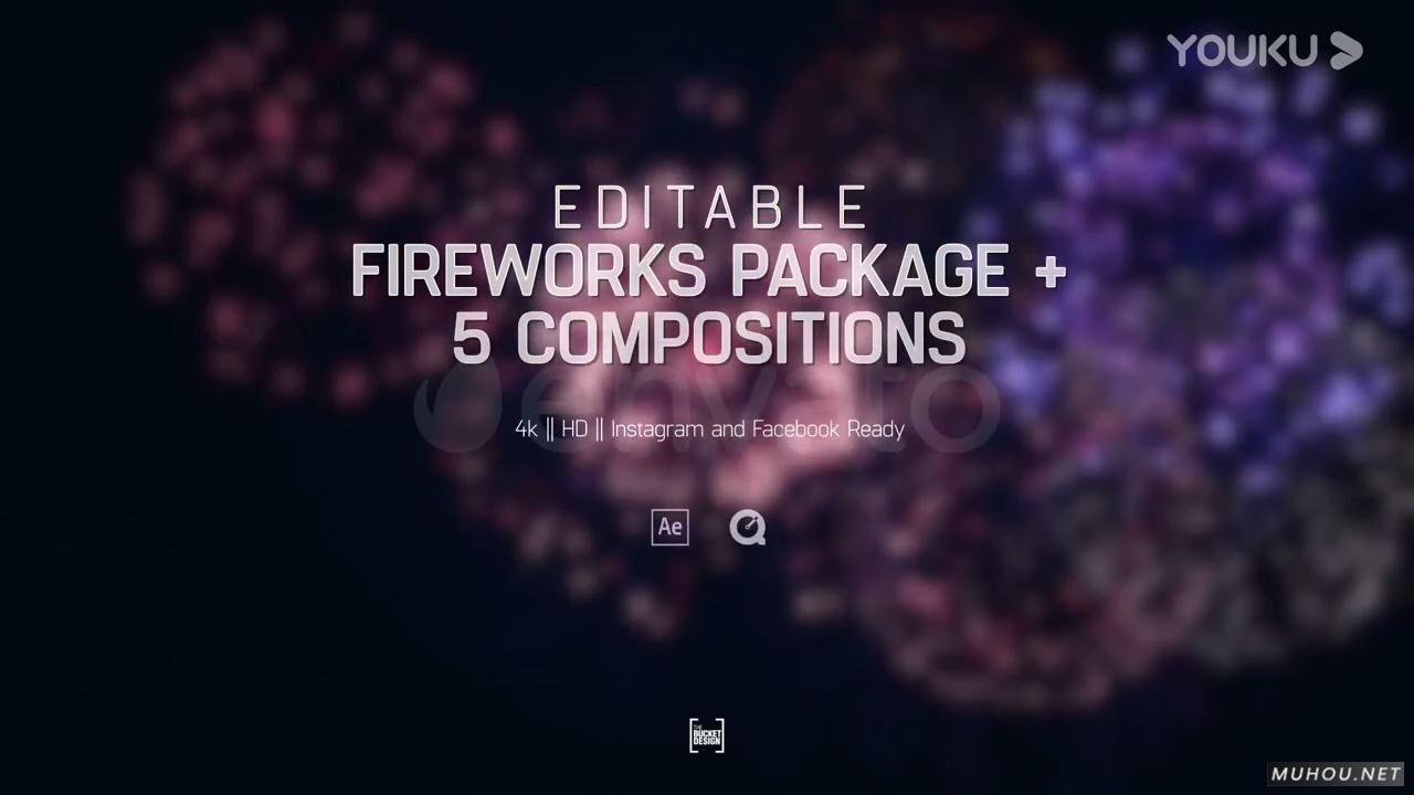 节日晚会活动开幕典礼烟花爆炸效果动画AE模板视频素材 Editable Fireworks Template