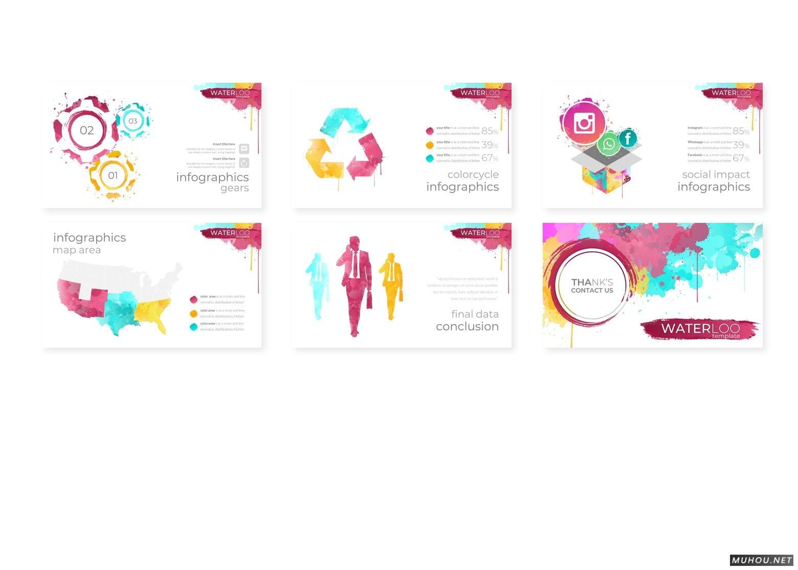 彩色背景公司介绍，业务总结等商业应用创意Powerpoint模板（PPTX）插图3