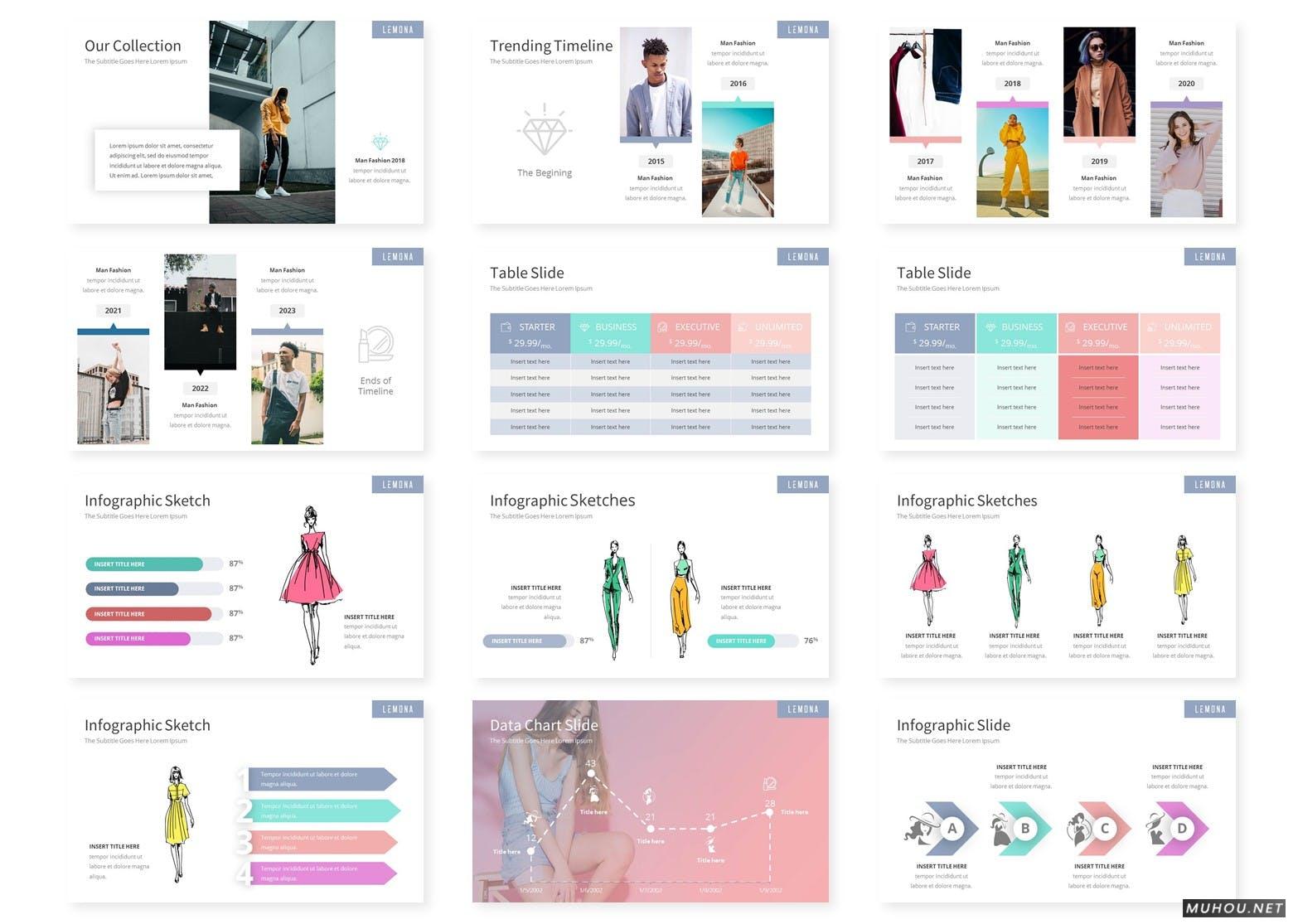 适用于服装设计以及其它设计方案的展示详细讲解的PowerPoint模板（PPTX）插图2