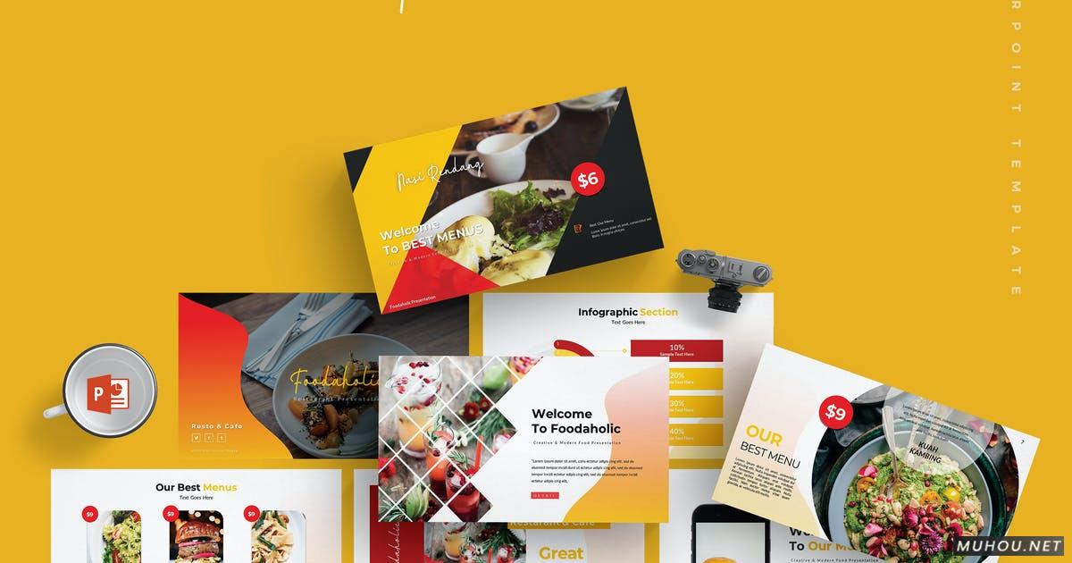 为餐厅业务量身打造的一套独特的美食主题创意Powerpoint模板（PPTX）插图