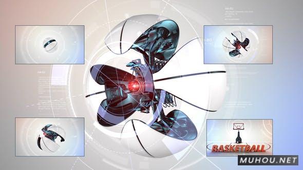 篮球科技机械变形logo片头AE视频模板插图
