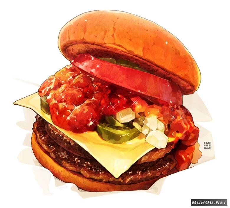 巨无霸的汉堡包美食插画