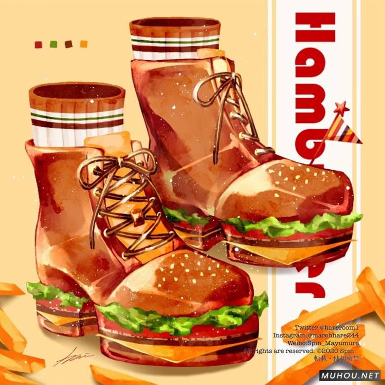 巨无霸的汉堡包美食插画