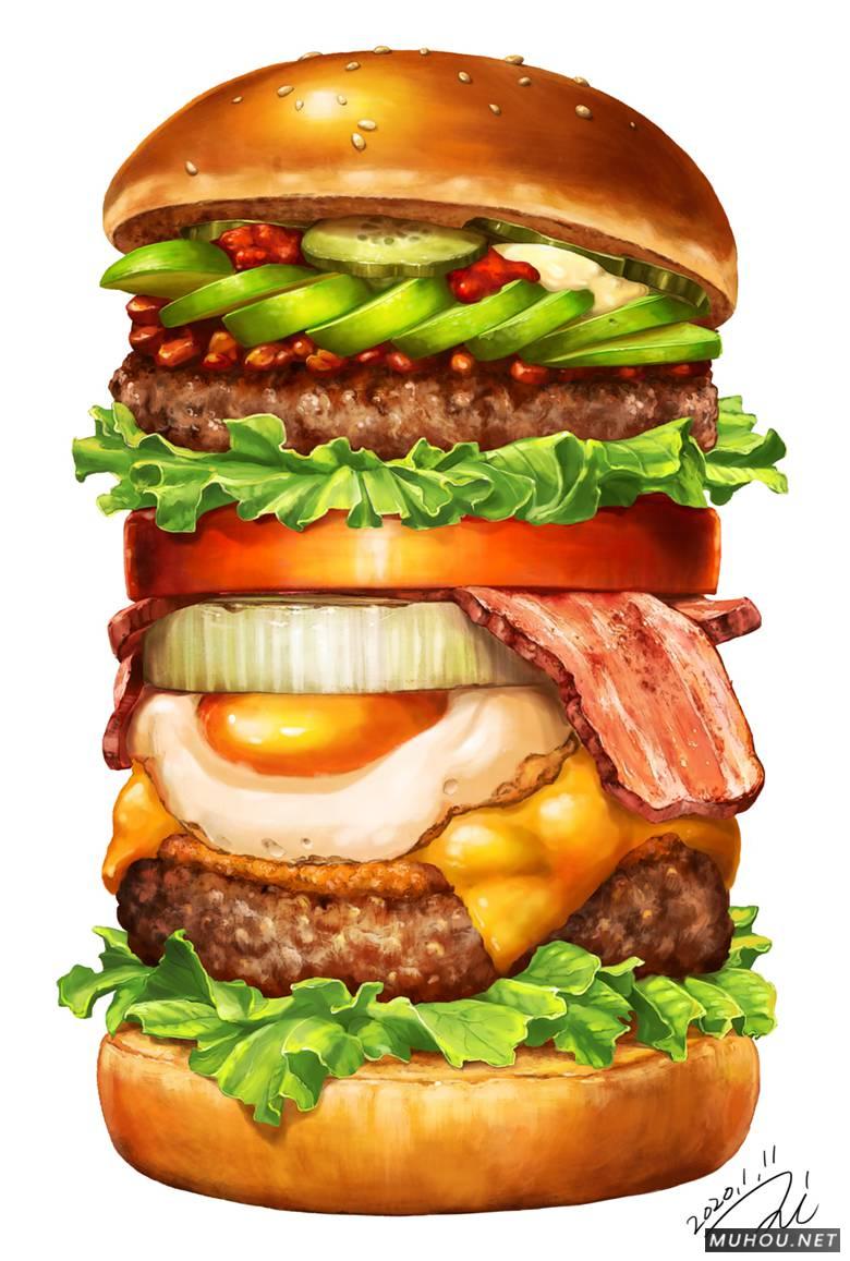 巨无霸的汉堡包美食插画