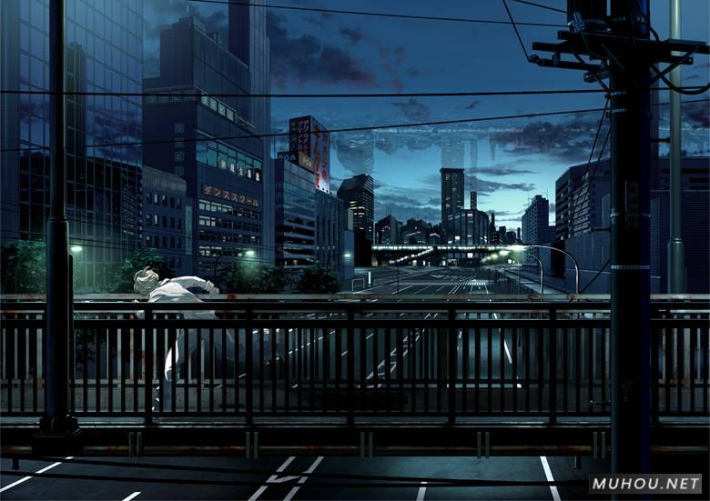 城市人行过街天桥上的风景插画作品插图