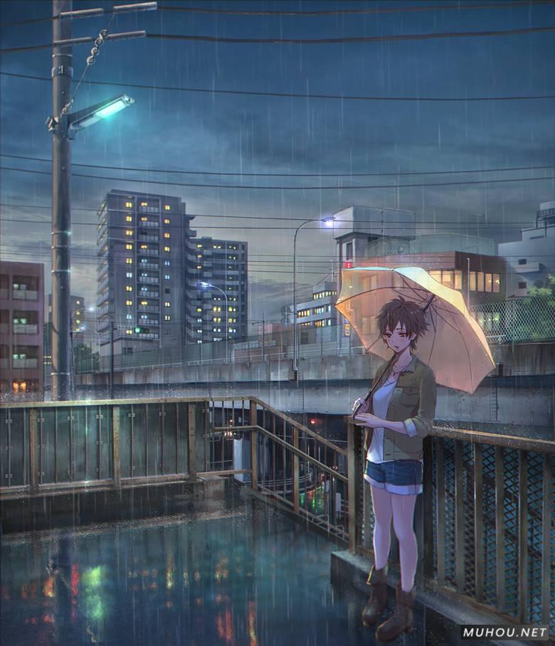 城市人行过街天桥上的风景插画作品插图4