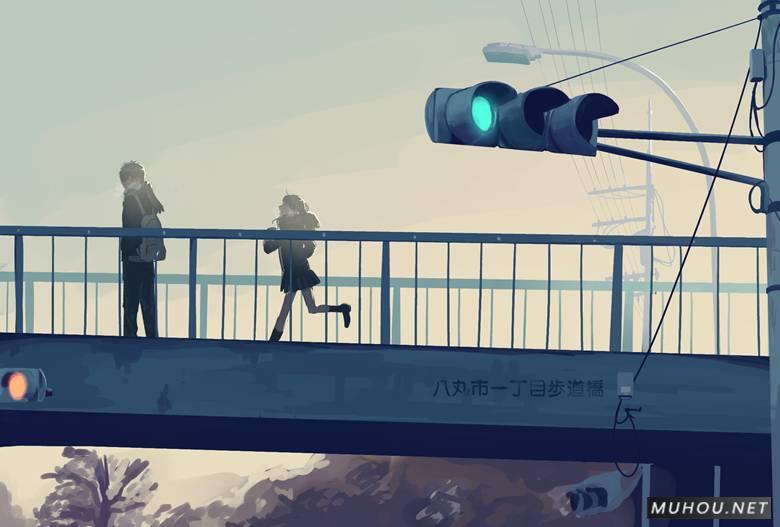 城市人行过街天桥上的风景插画作品插图5