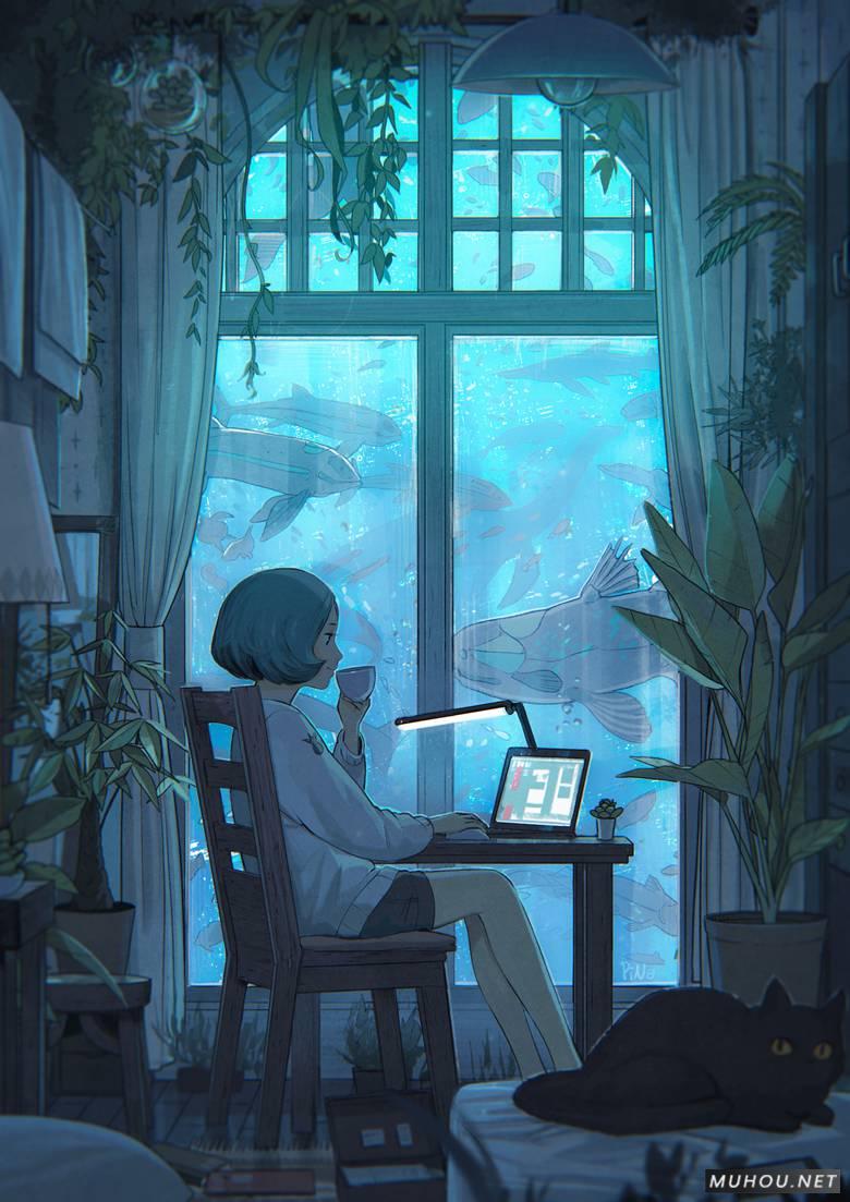 隔着玻璃窗看外面的风景